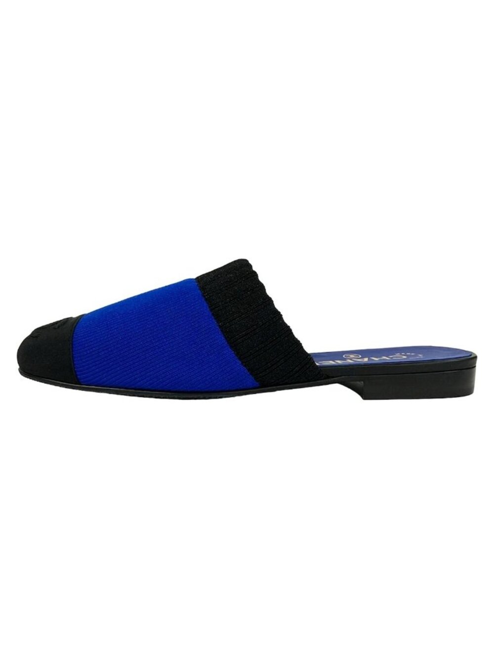 Chanel Mules Blue Black Knit
